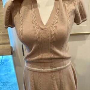 Preppy Camel short sleeve knit top and short skirt - Size M - Pink Rose